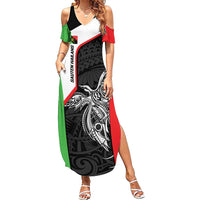 Personalised PNG Southern Highlands Province Family Matching Summer Maxi Dress and Hawaiian Shirt Bird of Paradise Tattoo Flag Motif - Polynesian Pride