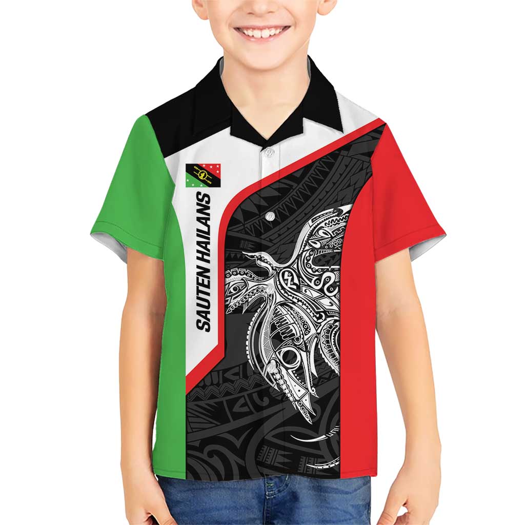Personalised PNG Southern Highlands Province Kid Hawaiian Shirt Bird of Paradise Tattoo Flag Motif - Polynesian Pride
