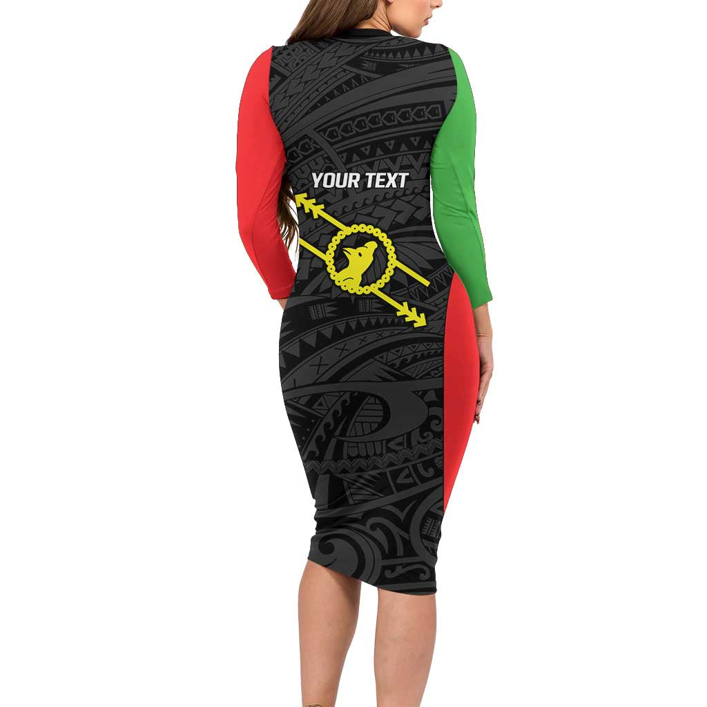 Personalised PNG Southern Highlands Province Long Sleeve Bodycon Dress Bird of Paradise Tattoo Flag Motif - Polynesian Pride