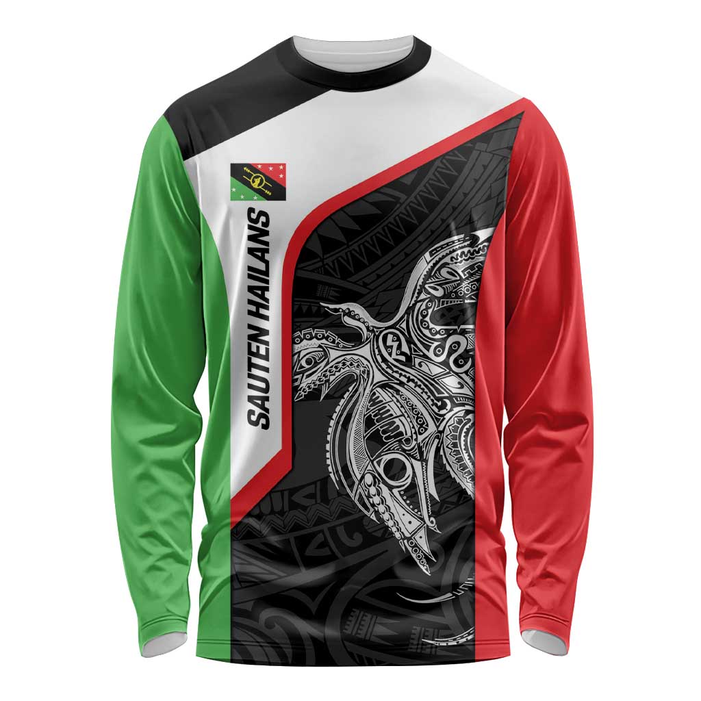 Personalised PNG Southern Highlands Province Long Sleeve Shirt Bird of Paradise Tattoo Flag Motif - Polynesian Pride