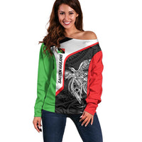 Personalised PNG Southern Highlands Province Off Shoulder Sweater Bird of Paradise Tattoo Flag Motif - Polynesian Pride