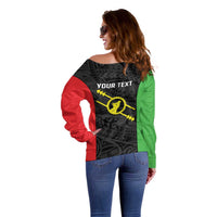 Personalised PNG Southern Highlands Province Off Shoulder Sweater Bird of Paradise Tattoo Flag Motif - Polynesian Pride