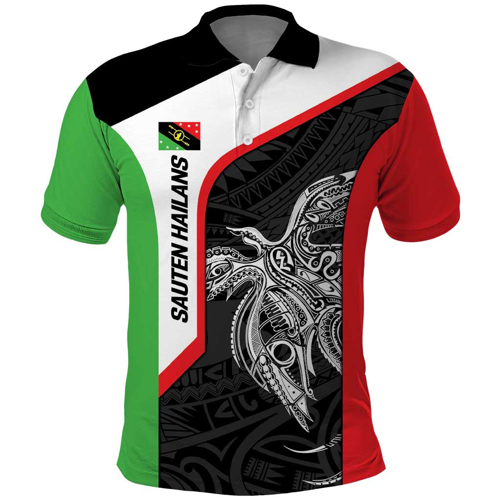 Personalised PNG Southern Highlands Province Polo Shirt Bird of Paradise Tattoo Flag Motif - Polynesian Pride