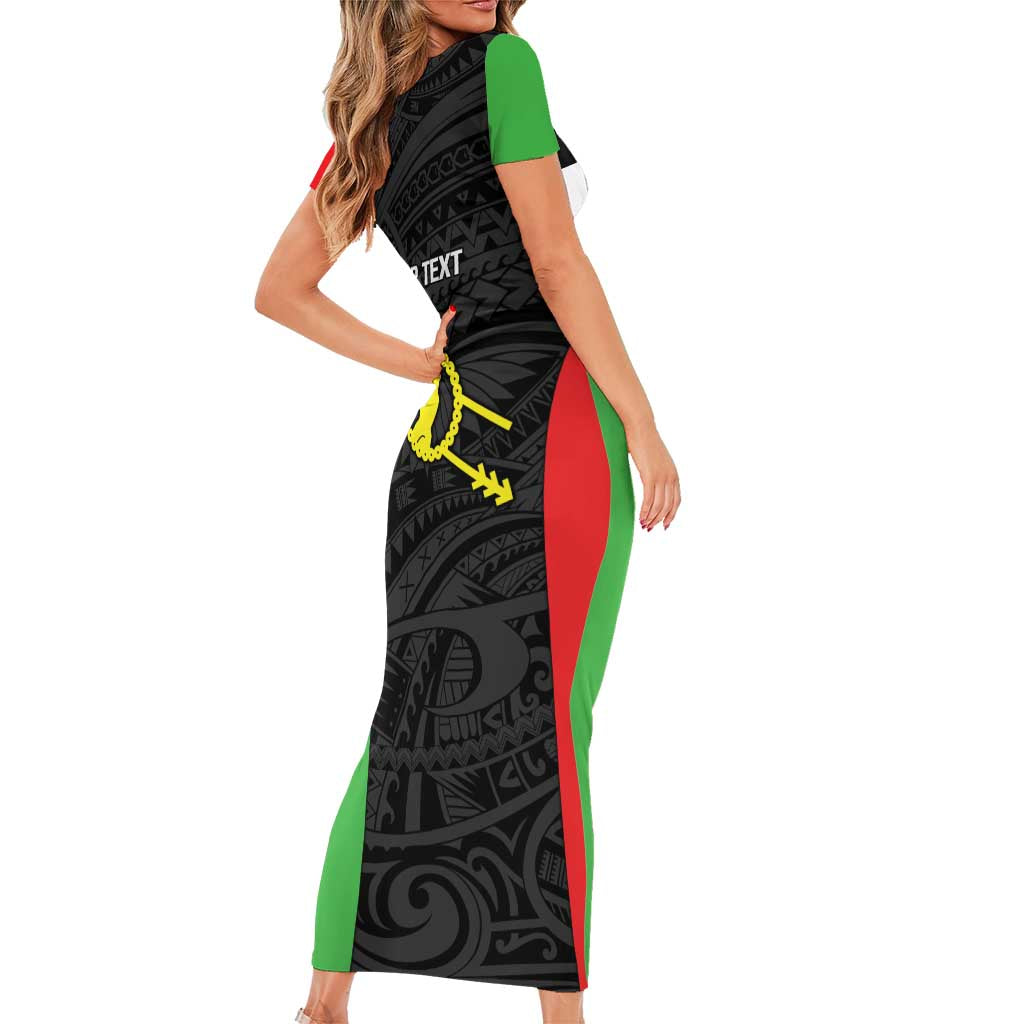 Personalised PNG Southern Highlands Province Short Sleeve Bodycon Dress Bird of Paradise Tattoo Flag Motif - Polynesian Pride