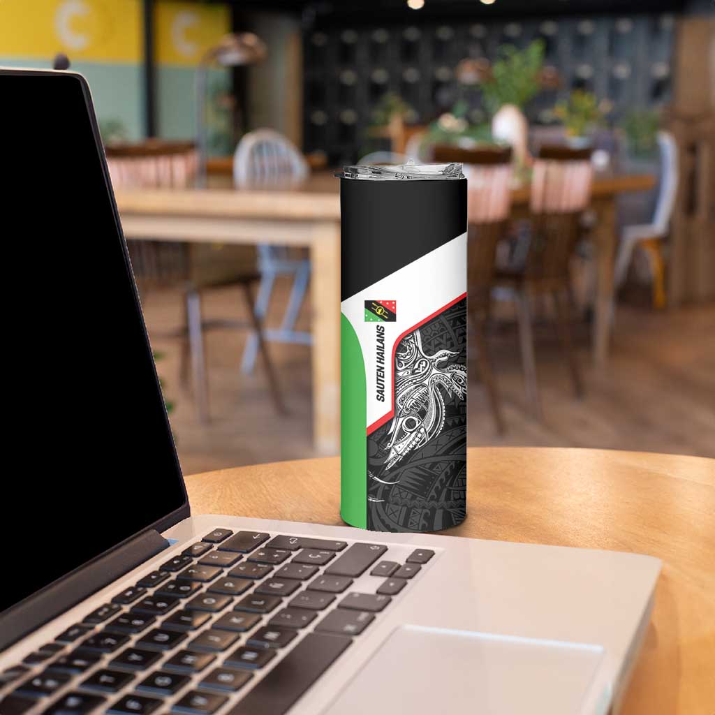 Personalised PNG Southern Highlands Province Skinny Tumbler Bird of Paradise Tattoo Flag Motif - Polynesian Pride