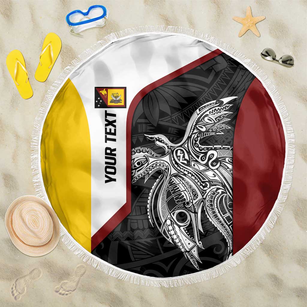 Personalised PNG Western Province Beach Blanket Bird of Paradise Tattoo Flag Motif - Polynesian Pride