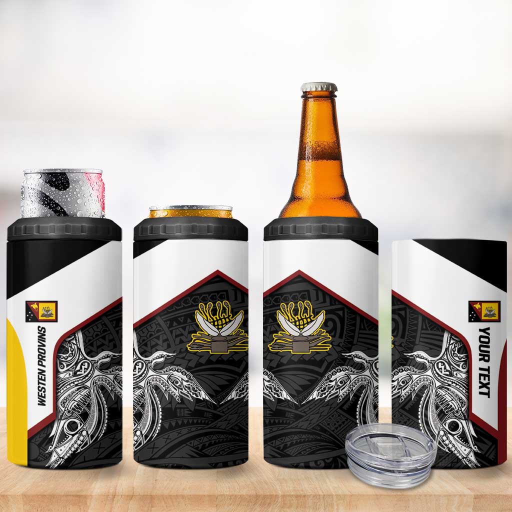 Personalised PNG Western Province 4 in 1 Can Cooler Tumbler Bird of Paradise Tattoo Flag Motif - Polynesian Pride