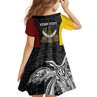 Personalised PNG Western Province Family Matching Long Sleeve Bodycon Dress and Hawaiian Shirt Bird of Paradise Tattoo Flag Motif - Polynesian Pride