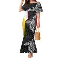 Personalised PNG Western Province Family Matching Mermaid Dress and Hawaiian Shirt Bird of Paradise Tattoo Flag Motif - Polynesian Pride