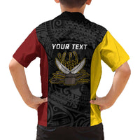 Personalised PNG Western Province Family Matching Off The Shoulder Long Sleeve Dress and Hawaiian Shirt Bird of Paradise Tattoo Flag Motif - Polynesian Pride