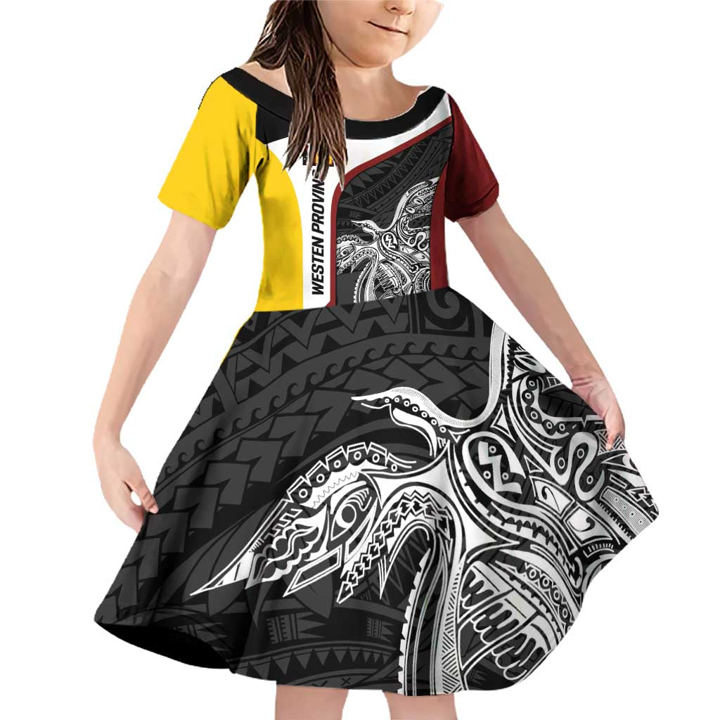 Personalised PNG Western Province Family Matching Off Shoulder Short Dress and Hawaiian Shirt Bird of Paradise Tattoo Flag Motif - Polynesian Pride