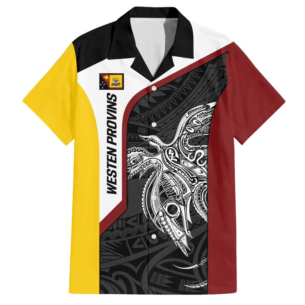 Personalised PNG Western Province Family Matching Off Shoulder Short Dress and Hawaiian Shirt Bird of Paradise Tattoo Flag Motif - Polynesian Pride