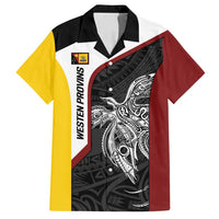 Personalised PNG Western Province Family Matching Off Shoulder Short Dress and Hawaiian Shirt Bird of Paradise Tattoo Flag Motif - Polynesian Pride