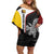 Personalised PNG Western Province Family Matching Off Shoulder Short Dress and Hawaiian Shirt Bird of Paradise Tattoo Flag Motif - Polynesian Pride