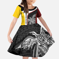 Personalised PNG Western Province Family Matching Short Sleeve Bodycon Dress and Hawaiian Shirt Bird of Paradise Tattoo Flag Motif - Polynesian Pride