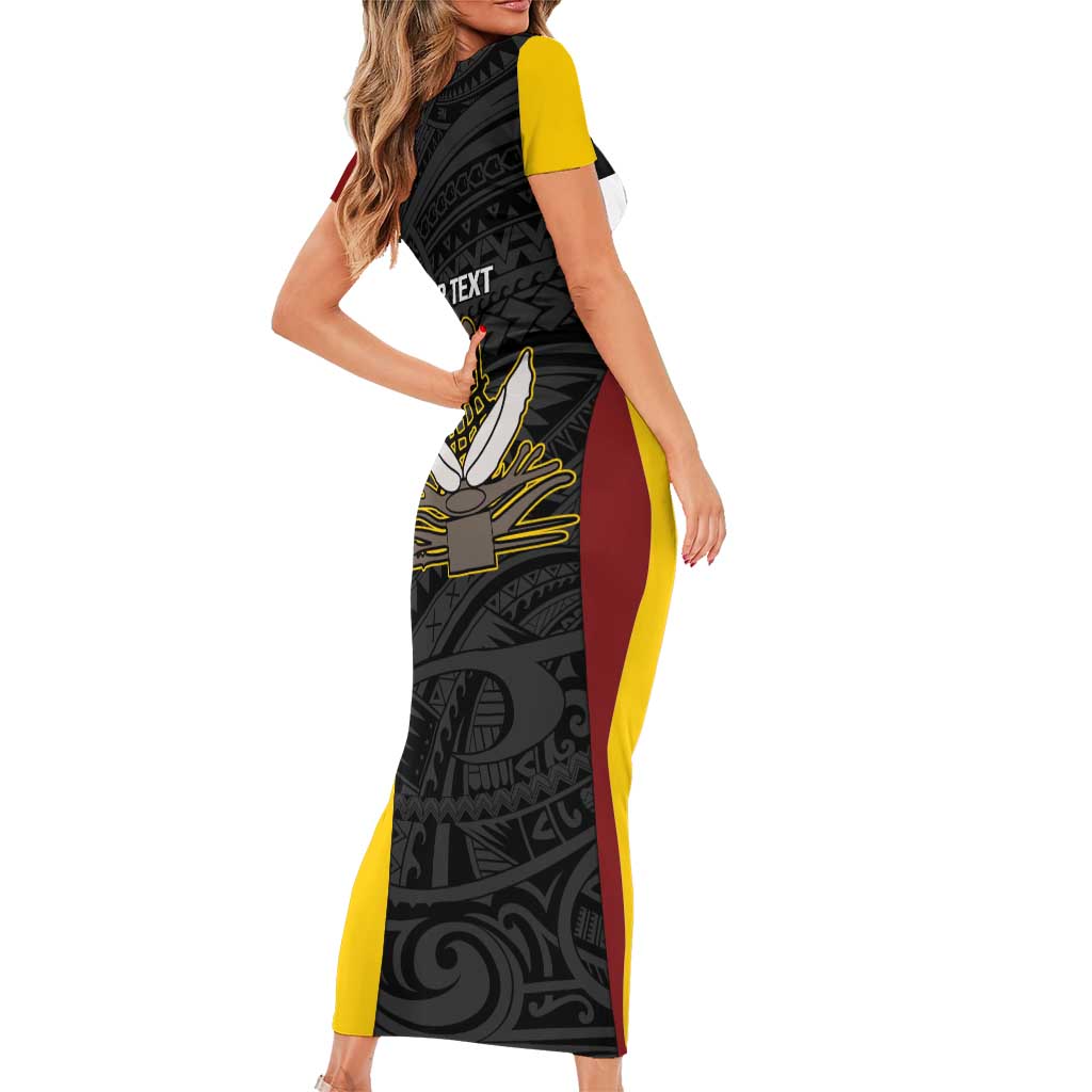 Personalised PNG Western Province Family Matching Short Sleeve Bodycon Dress and Hawaiian Shirt Bird of Paradise Tattoo Flag Motif - Polynesian Pride