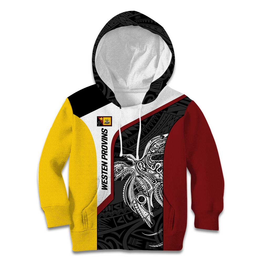 Personalised PNG Western Province Kid Hoodie Bird of Paradise Tattoo Flag Motif - Polynesian Pride