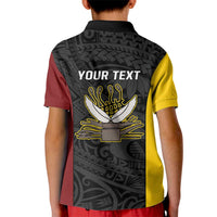 Personalised PNG Western Province Kid Polo Shirt Bird of Paradise Tattoo Flag Motif - Polynesian Pride