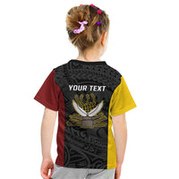 Personalised PNG Western Province Kid T Shirt Bird of Paradise Tattoo Flag Motif - Polynesian Pride