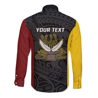 Personalised PNG Western Province Long Sleeve Button Shirt Bird of Paradise Tattoo Flag Motif - Polynesian Pride