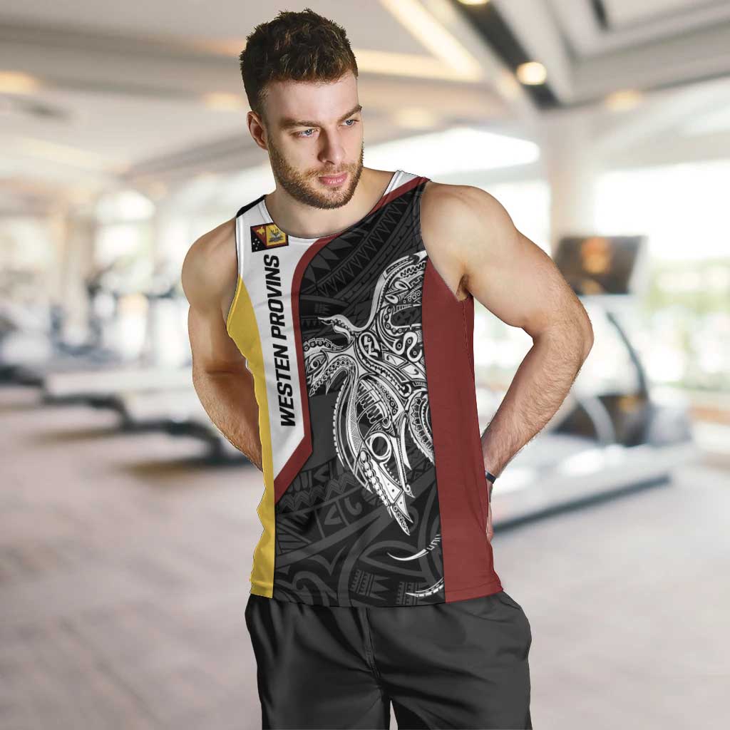Personalised PNG Western Province Men Tank Top Bird of Paradise Tattoo Flag Motif - Polynesian Pride
