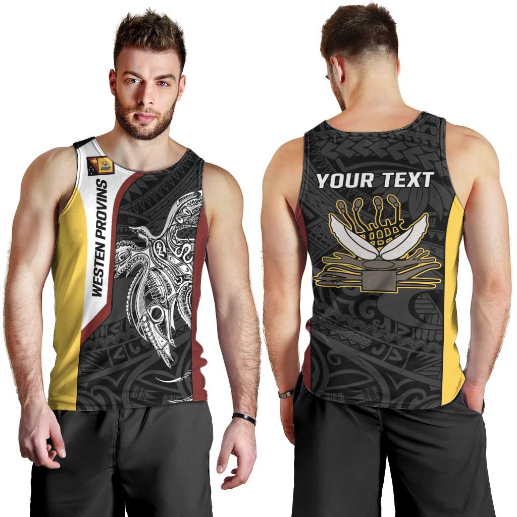 Personalised PNG Western Province Men Tank Top Bird of Paradise Tattoo Flag Motif - Polynesian Pride