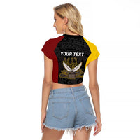 Personalised PNG Western Province Raglan Cropped T Shirt Bird of Paradise Tattoo Flag Motif - Polynesian Pride