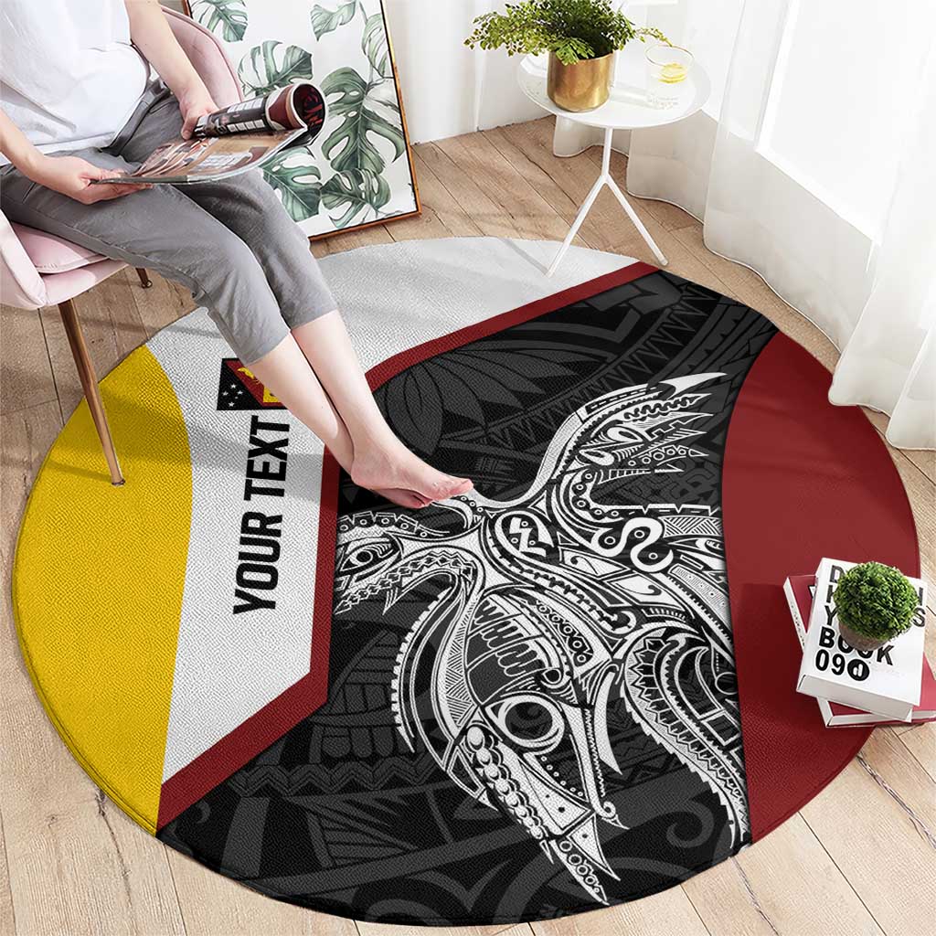 Personalised PNG Western Province Round Carpet Bird of Paradise Tattoo Flag Motif - Polynesian Pride