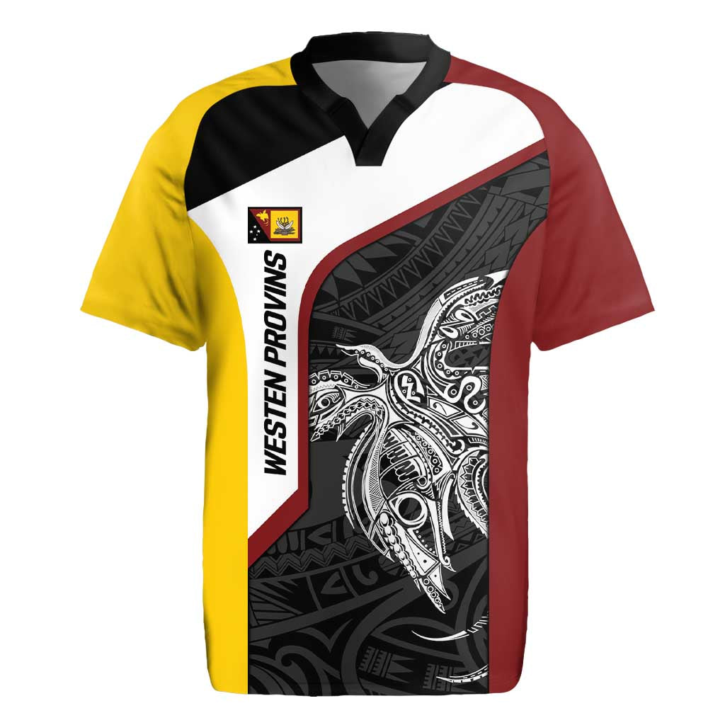 Personalised PNG Western Province Rugby Jersey Bird of Paradise Tattoo Flag Motif - Polynesian Pride