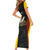 Personalised PNG Western Province Short Sleeve Bodycon Dress Bird of Paradise Tattoo Flag Motif - Polynesian Pride