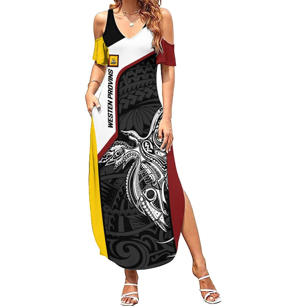 Personalised PNG Western Province Summer Maxi Dress Bird of Paradise Tattoo Flag Motif - Polynesian Pride