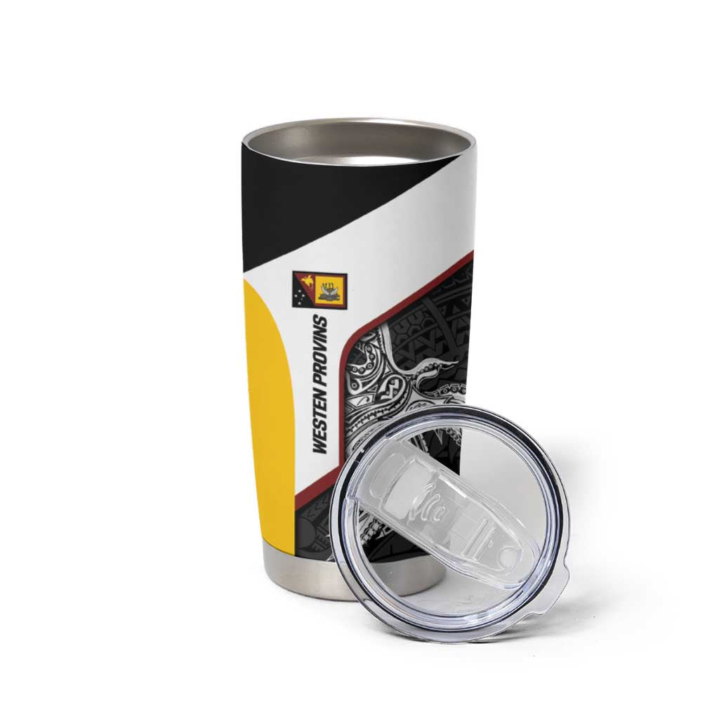 Personalised PNG Western Province Tumbler Cup Bird of Paradise Tattoo Flag Motif - Polynesian Pride