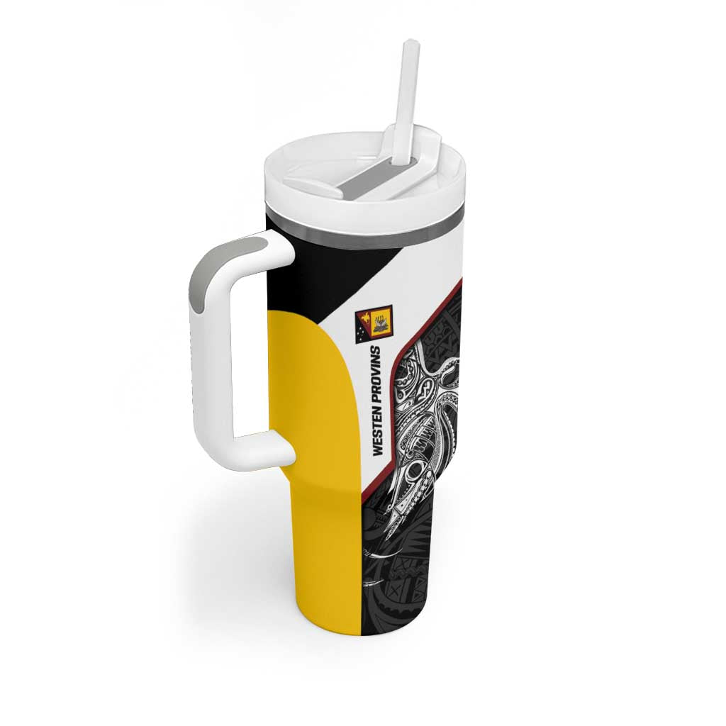 Personalised PNG Western Province Tumbler With Handle Bird of Paradise Tattoo Flag Motif - Polynesian Pride