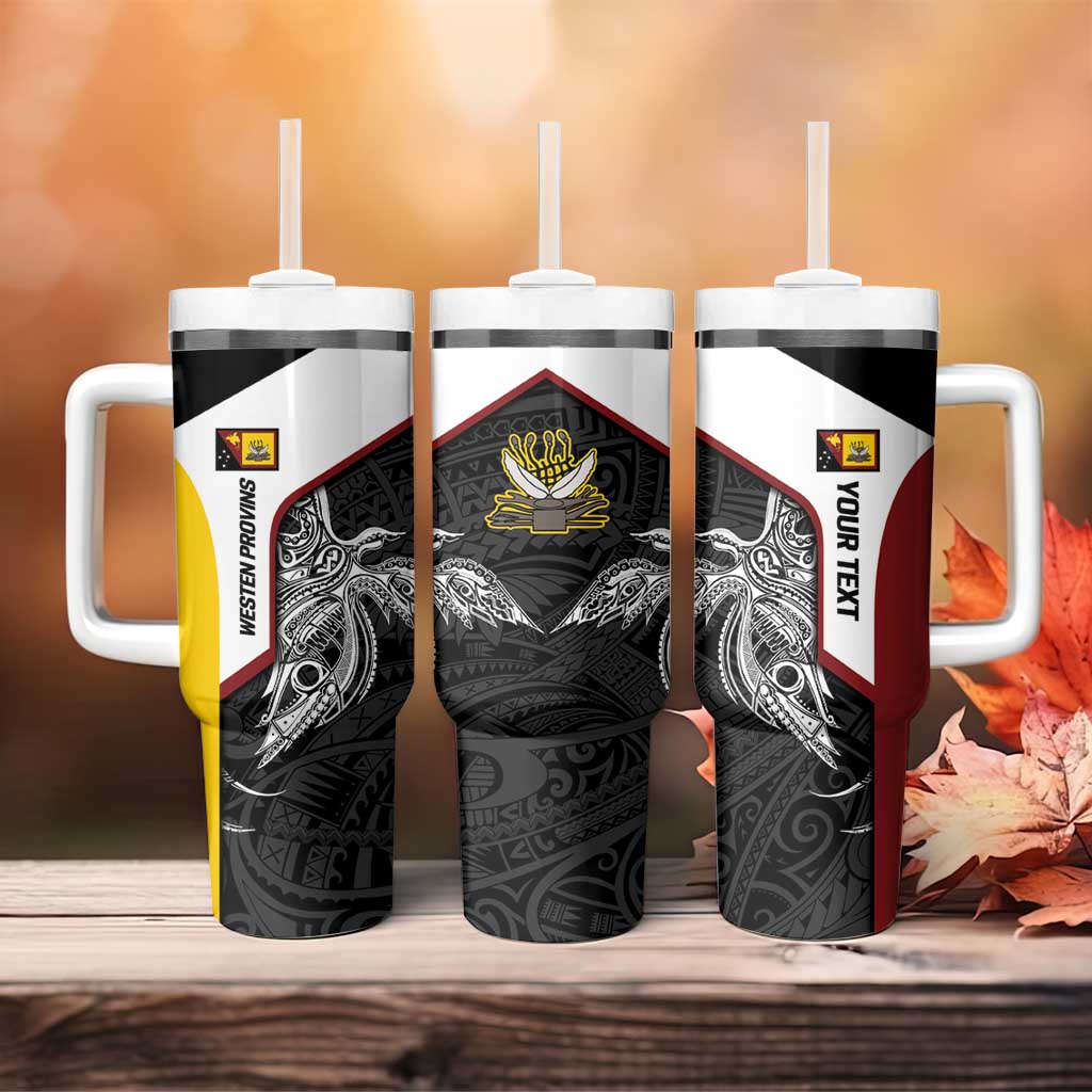 Personalised PNG Western Province Tumbler With Handle Bird of Paradise Tattoo Flag Motif - Polynesian Pride