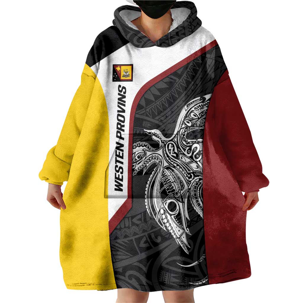 Personalised PNG Western Province Wearable Blanket Hoodie Bird of Paradise Tattoo Flag Motif - Polynesian Pride