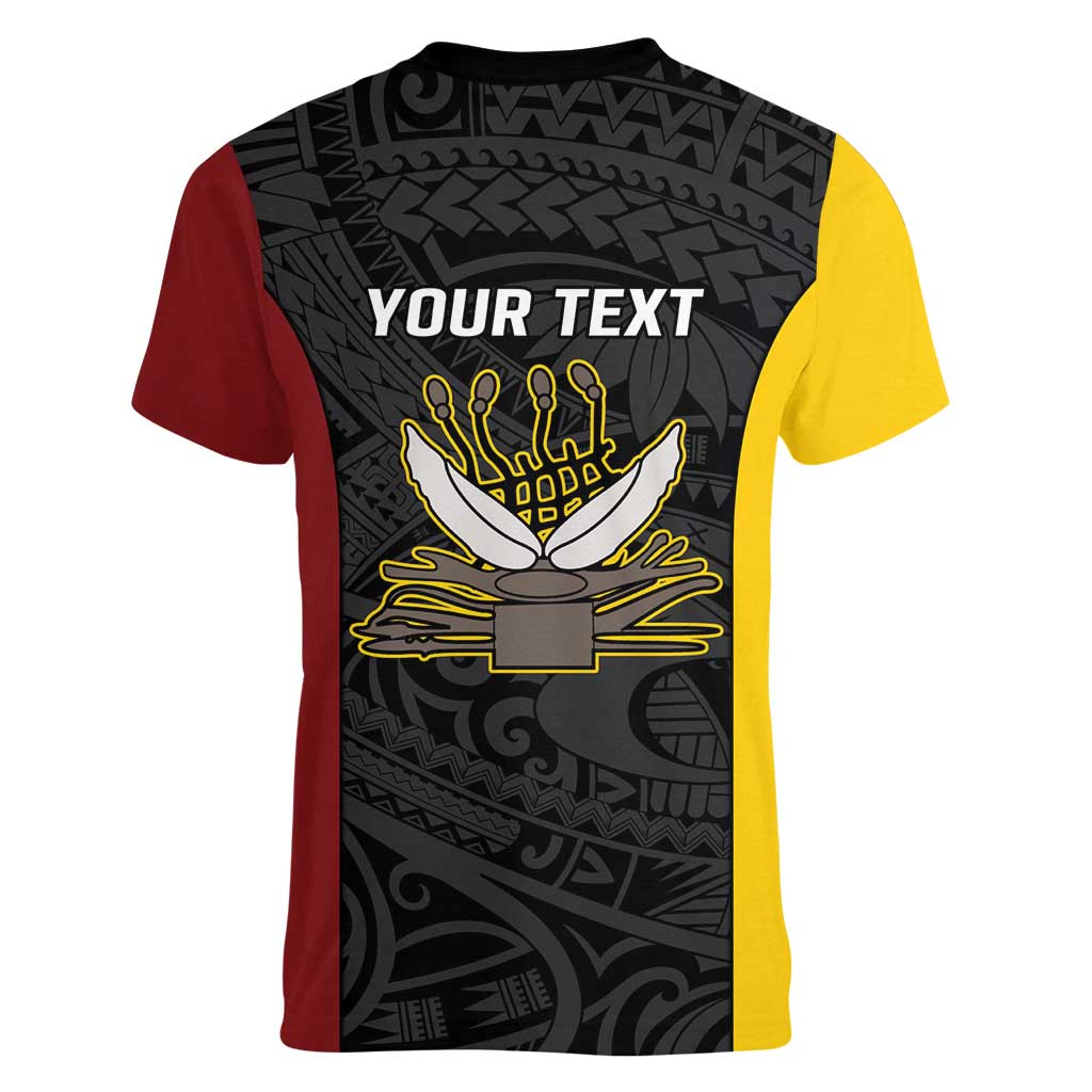 Personalised PNG Western Province Women V-Neck T-Shirt Bird of Paradise Tattoo Flag Motif - Polynesian Pride