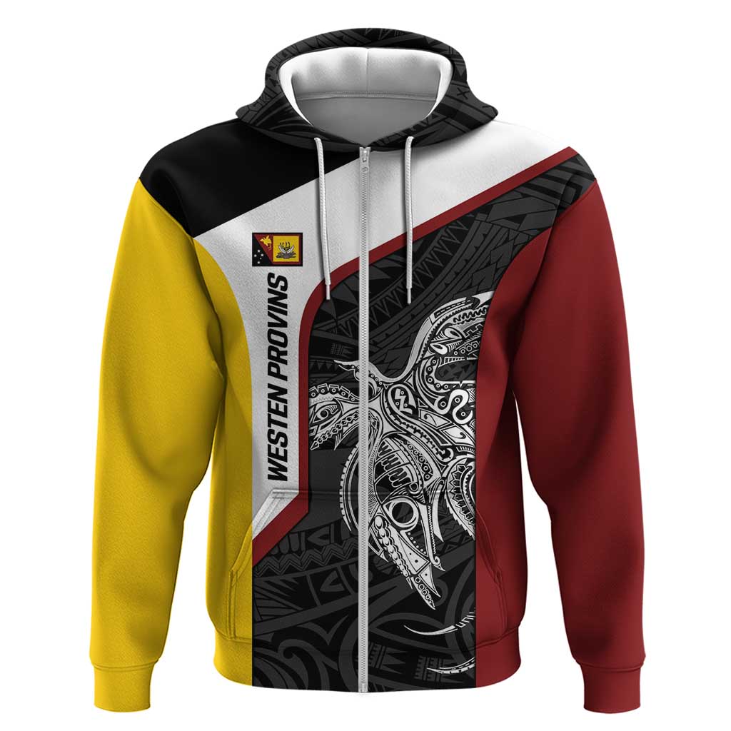 Personalised PNG Western Province Zip Hoodie Bird of Paradise Tattoo Flag Motif LT9 Zip Hoodie Red - Polynesian Pride
