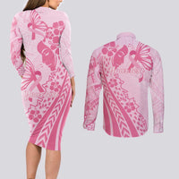 Pacific Girl and Butterfly Cancer Ribbon Personalised Couples Matching Long Sleeve Bodycon Dress and Long Sleeve Button Shirt