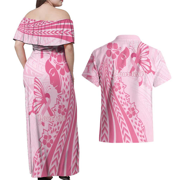 Polynesian Floral Butterfly Off Shoulder Short Dress Breast Cancer Pink Ribbon LT9 main image 1