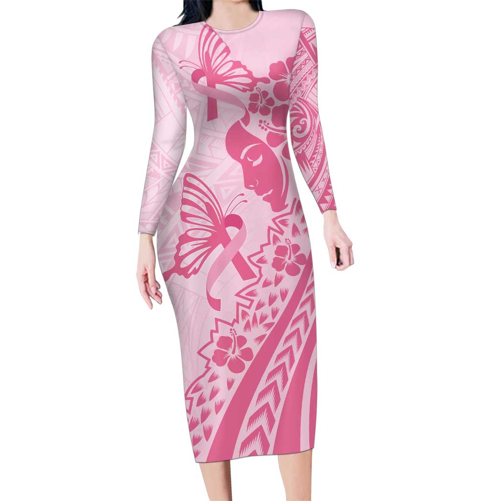 Pacific Girl and Butterfly Cancer Ribbon Personalised Family Matching Long Sleeve Bodycon Dress and Hawaiian Shirt