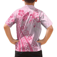 Pacific Girl and Butterfly Cancer Ribbon Personalised Family Matching Off The Shoulder Long Sleeve Dress and Hawaiian Shirt LT9 - Polynesian Pride