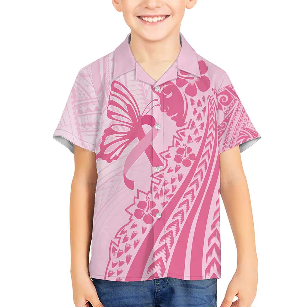 Pacific Girl and Butterfly Cancer Ribbon Personalised Family Matching Short Sleeve Bodycon Dress and Hawaiian Shirt