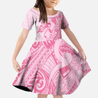 Pacific Girl and Butterfly Cancer Ribbon Personalised Family Matching Tank Maxi Dress and Hawaiian Shirt LT9 Daughter's Dress Pink - Polynesian Pride
