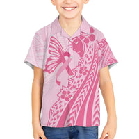 Pacific Girl and Butterfly Cancer Ribbon Personalised Family Matching Tank Maxi Dress and Hawaiian Shirt LT9 Son's Shirt Pink - Polynesian Pride