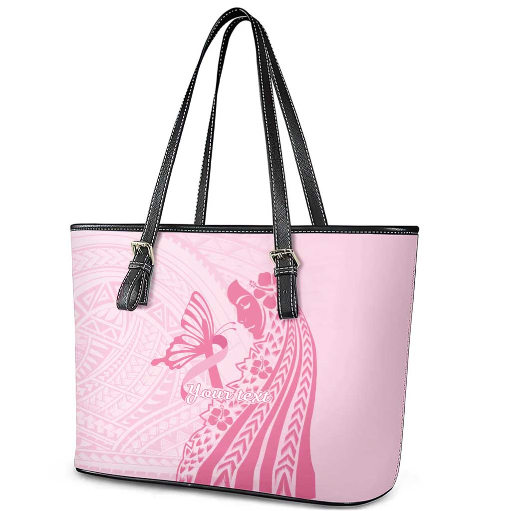 Pacific Girl and Butterfly Cancer Ribbon Personalised Leather Tote Bag