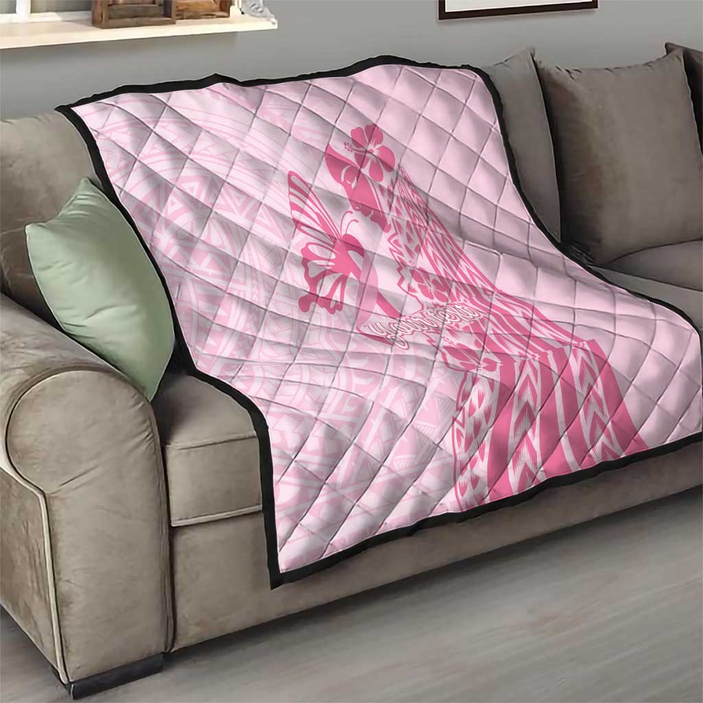 Pacific Girl and Butterfly Cancer Ribbon Personalised Quilt