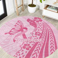 Pacific Girl and Butterfly Cancer Ribbon Personalised Round Carpet LT9 Pink - Polynesian Pride