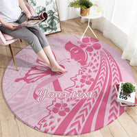 Pacific Girl and Butterfly Cancer Ribbon Personalised Round Carpet LT9 - Polynesian Pride