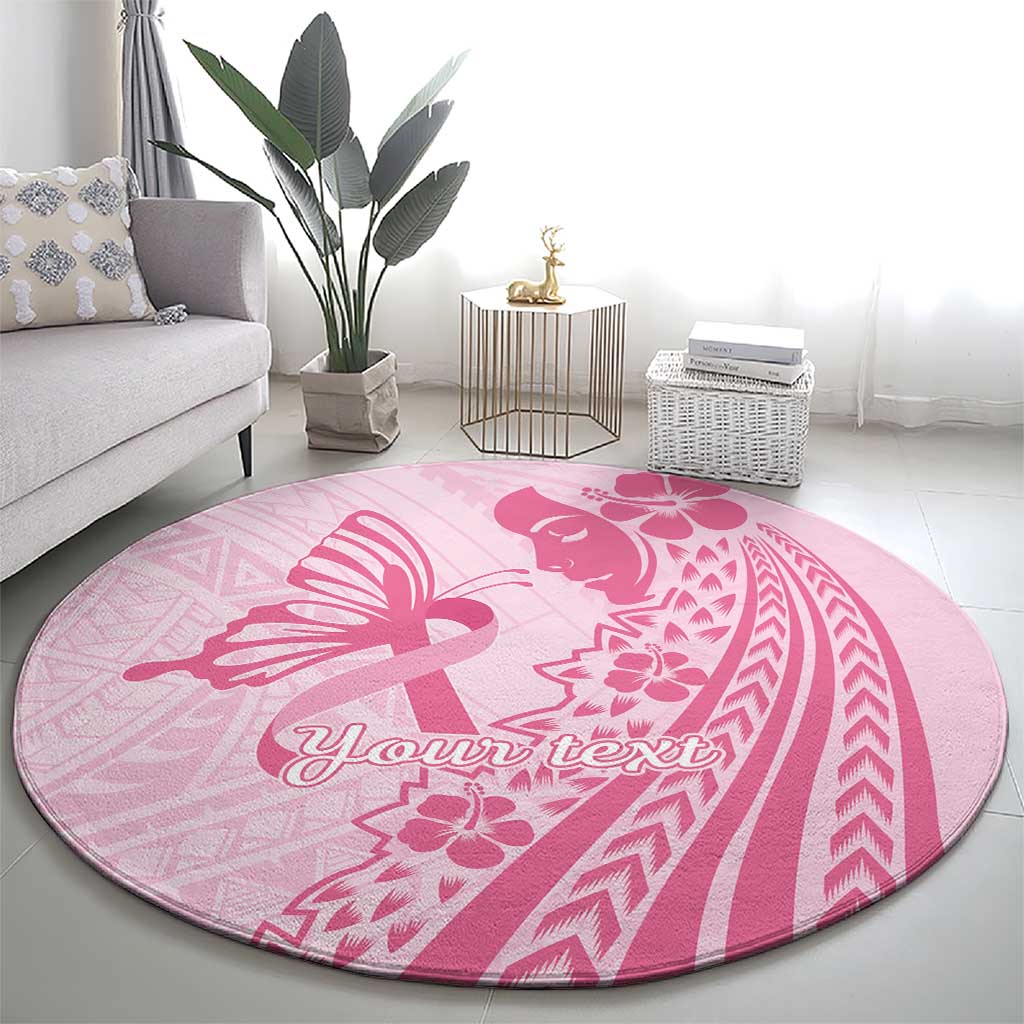 Pacific Girl and Butterfly Cancer Ribbon Personalised Round Carpet LT9 - Polynesian Pride