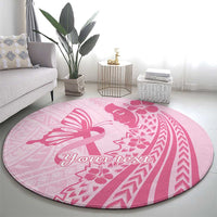 Pacific Girl and Butterfly Cancer Ribbon Personalised Round Carpet LT9 - Polynesian Pride